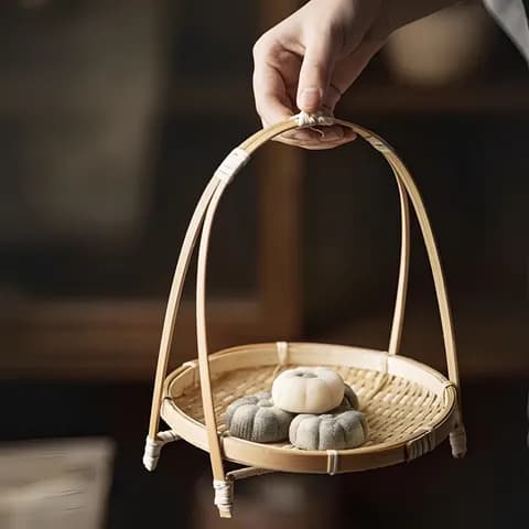 Handmade Bamboo Woven Tea-Snack Basket