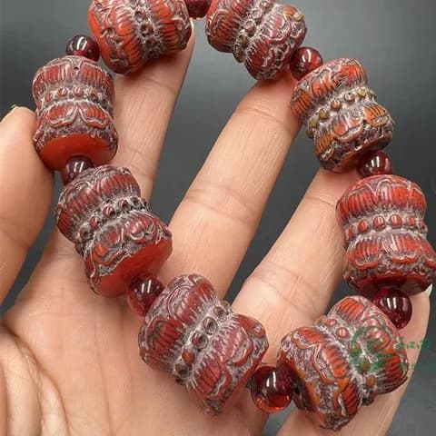 Faux Amber Lotus Prayer Bead Bracelet image 3
