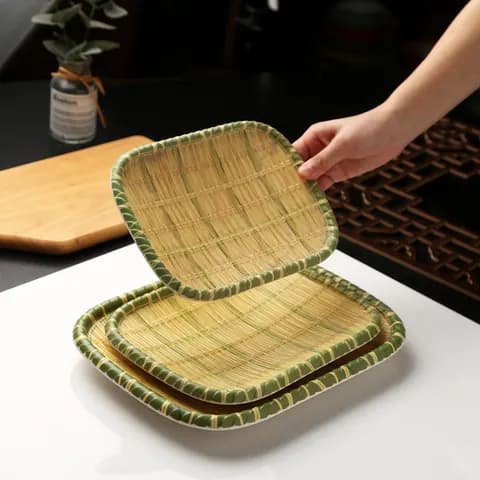 Melamine Faux Bamboo-Woven Tray