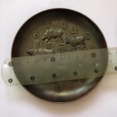 Five Oxen Motif Copper Tea Tray and Brush Washer image 2