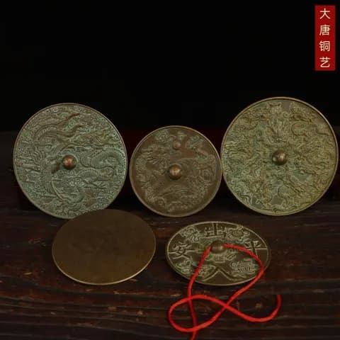 Antique-Style Copper Dragon-and-Phoenix Bagua Mirror image 3
