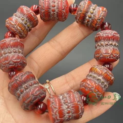 Faux Amber Lotus Prayer Bead Bracelet