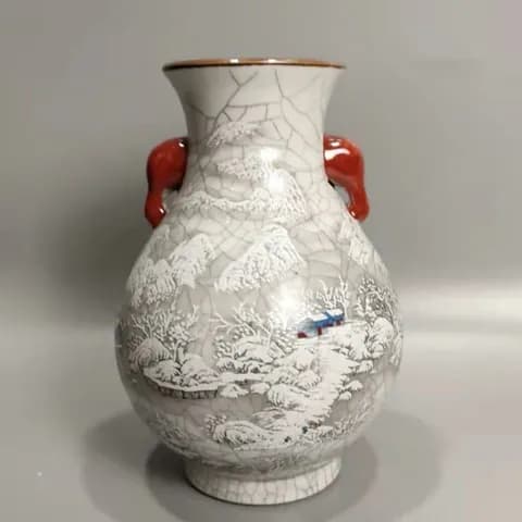 Famille-Rose Crackle-Glaze Snow-Scene Elephant-Handle Cylinder Ornament