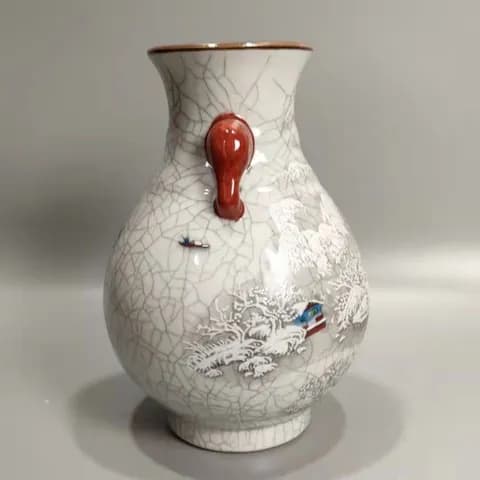Famille-Rose Crackle-Glaze Snow-Scene Elephant-Handle Cylinder Ornament image 2