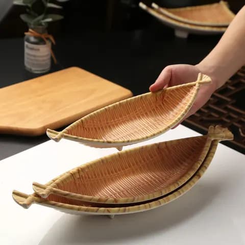 Melamine Faux Bamboo-Woven Serving Plate