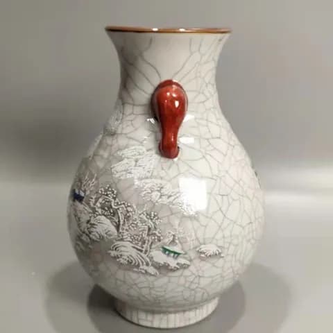 Famille-Rose Crackle-Glaze Snow-Scene Elephant-Handle Cylinder Ornament image 3