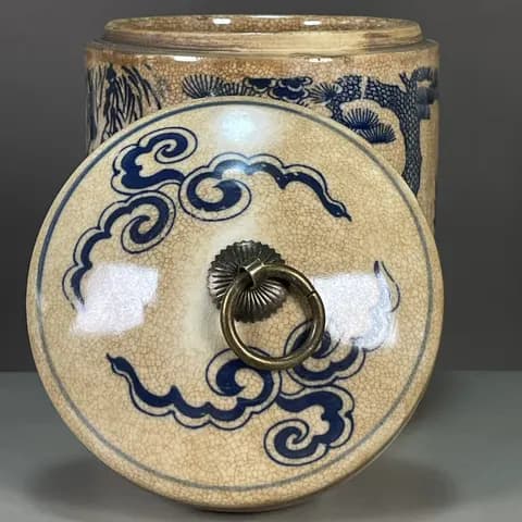 Antique-Style Blue-and-White Figural Covered Jar