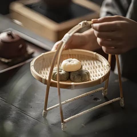Handmade Bamboo Woven Tea-Snack Basket image 2