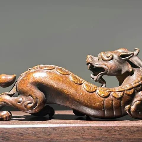 Red Copper Chi-Dragon Paperweight and Brush Rest