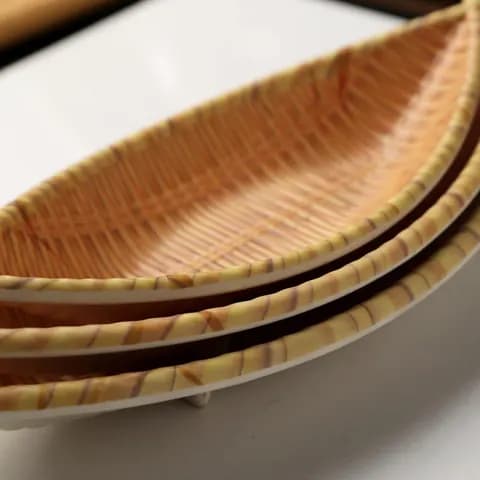 Melamine Faux Bamboo-Woven Serving Plate image 3