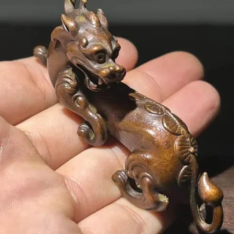 Red Copper Chi-Dragon Paperweight and Brush Rest image 3