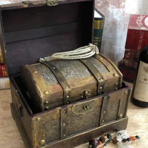 Antique-Style Distressed Wooden Treasure Chest image 3
