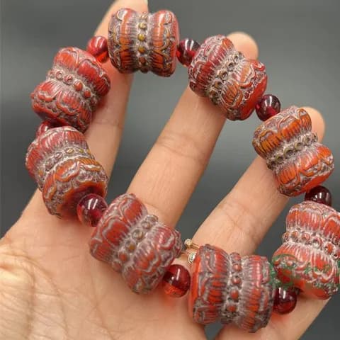 Faux Amber Lotus Prayer Bead Bracelet image 2