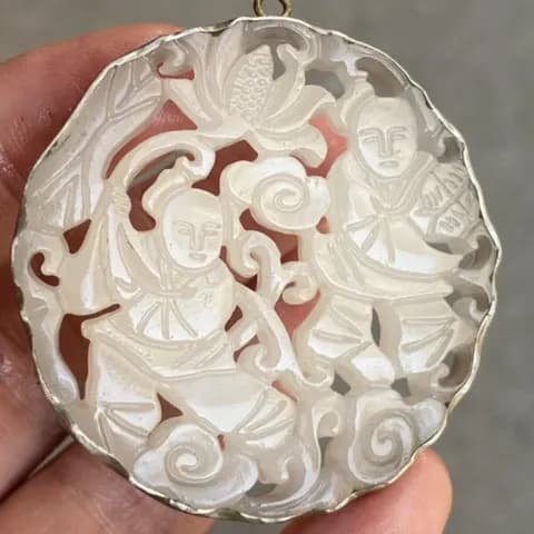 Silver-Tone Jade-Inlaid Figure Pendant image 3