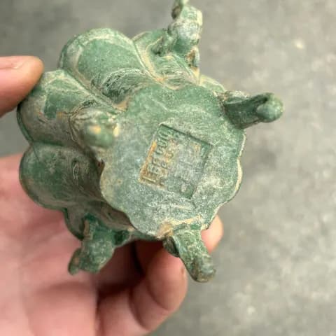 Antique-Style Copper-Alloy Three-Legged Incense Burner with Lion Lid and Twin Handles image 2