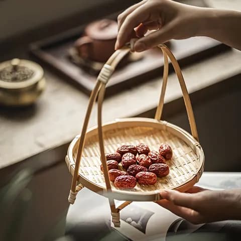 Handmade Bamboo Woven Tea-Snack Basket image 3