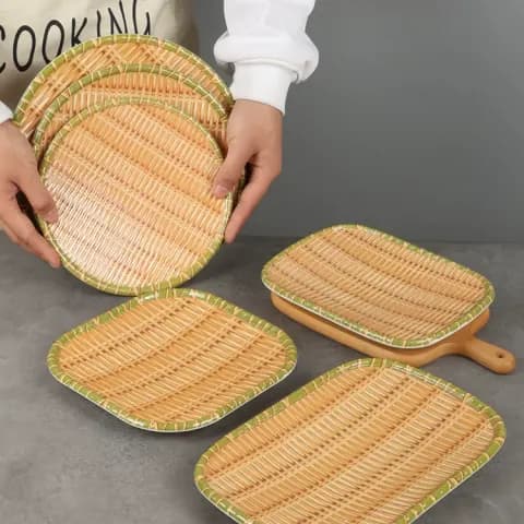 Melamine Faux Bamboo-Woven Plate