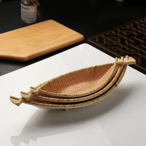 Melamine Faux Bamboo-Woven Serving Plate image 2