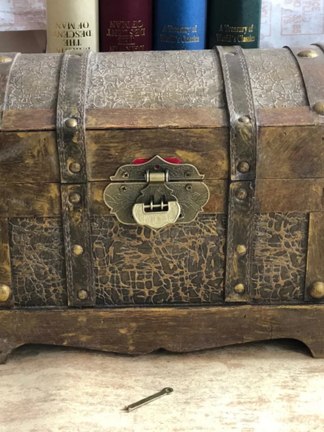 Antique-Style Distressed Wooden Treasure Chest