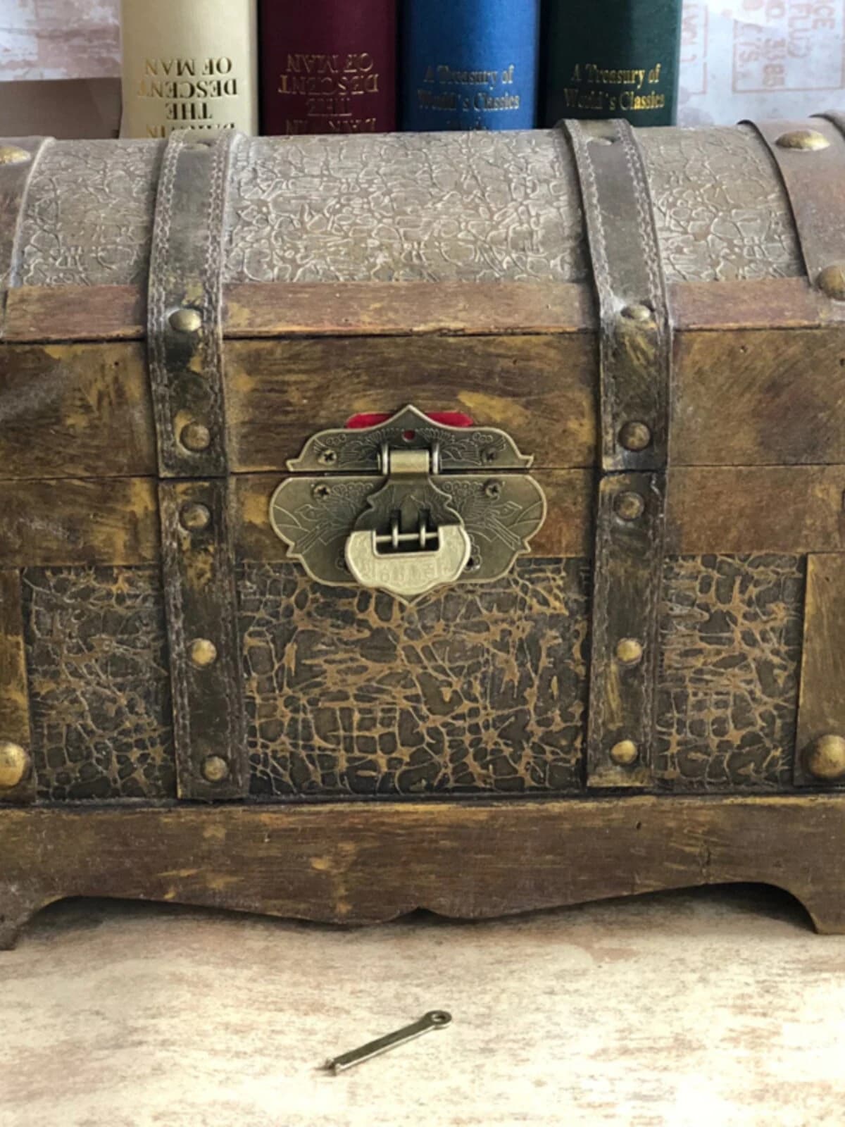 Antique-Style Distressed Wooden Treasure Chest