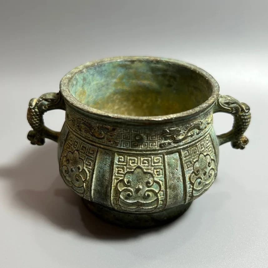 Antique-Style Bronze Beast-Mask Wine Cup
