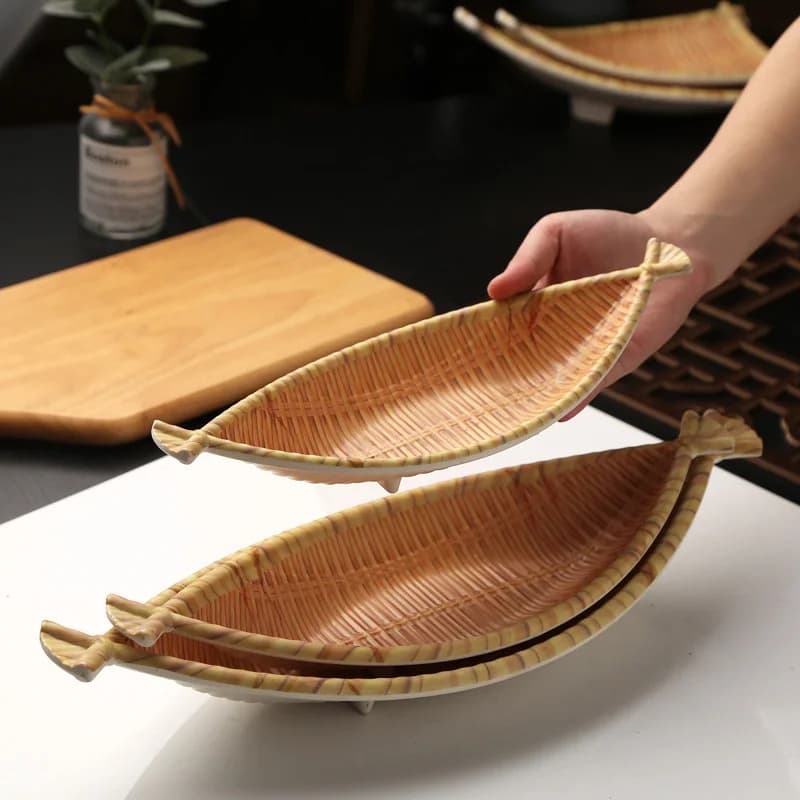 Melamine Faux Bamboo-Woven Serving Plate