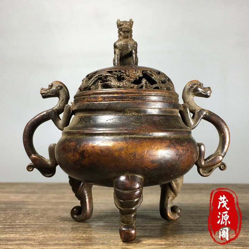 Vintage-Style Pure Copper Pixiu Three-Legged Incense Burner