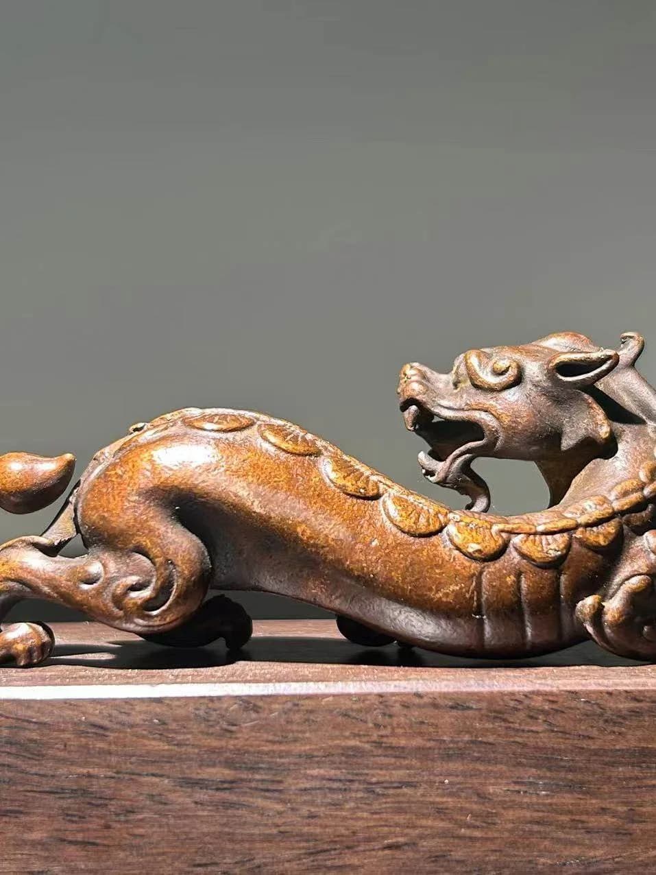 Red Copper Chi-Dragon Paperweight and Brush Rest