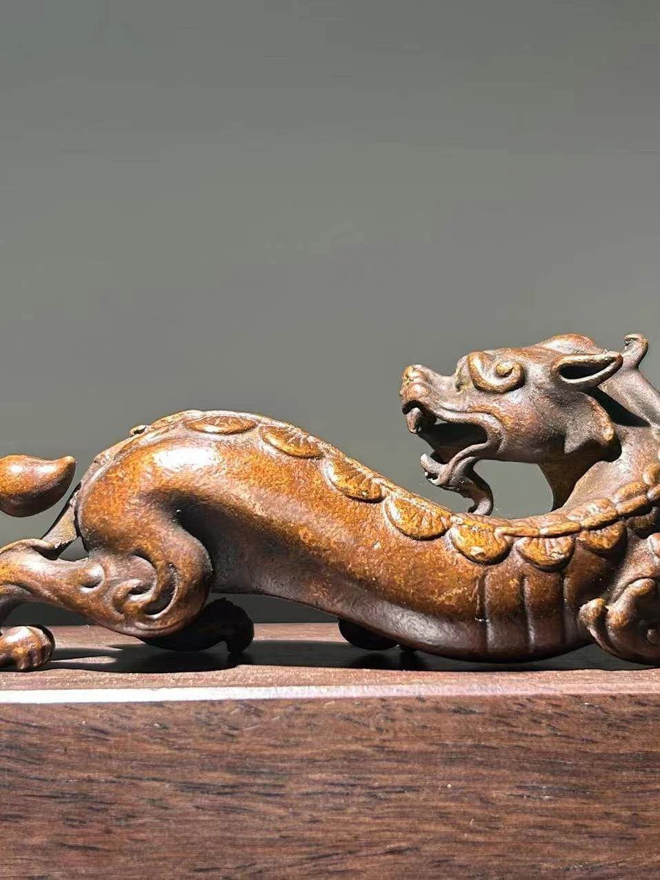 Red Copper Chi-Dragon Paperweight and Brush Rest