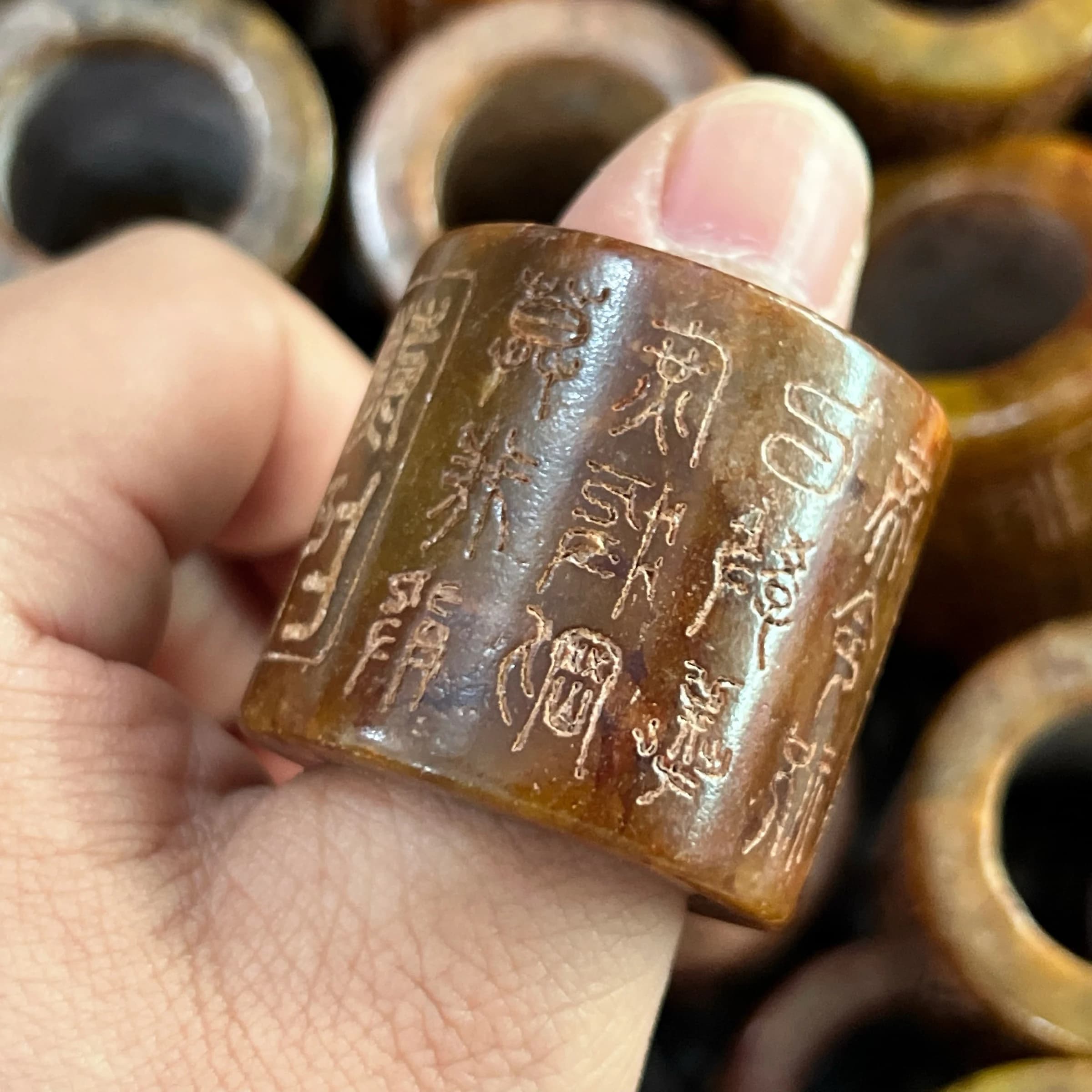 Xiuyan Jade Inscribed Archer’s Ring