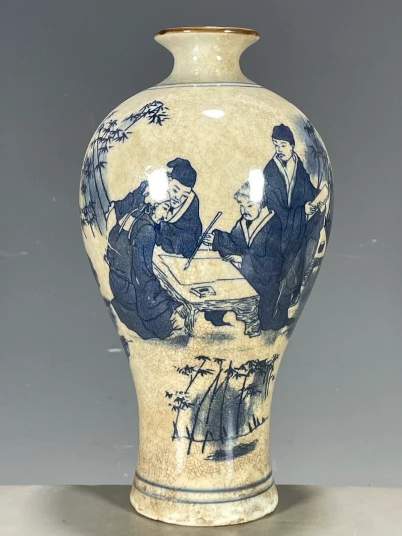 古風な青花開片人物故事図梅瓶