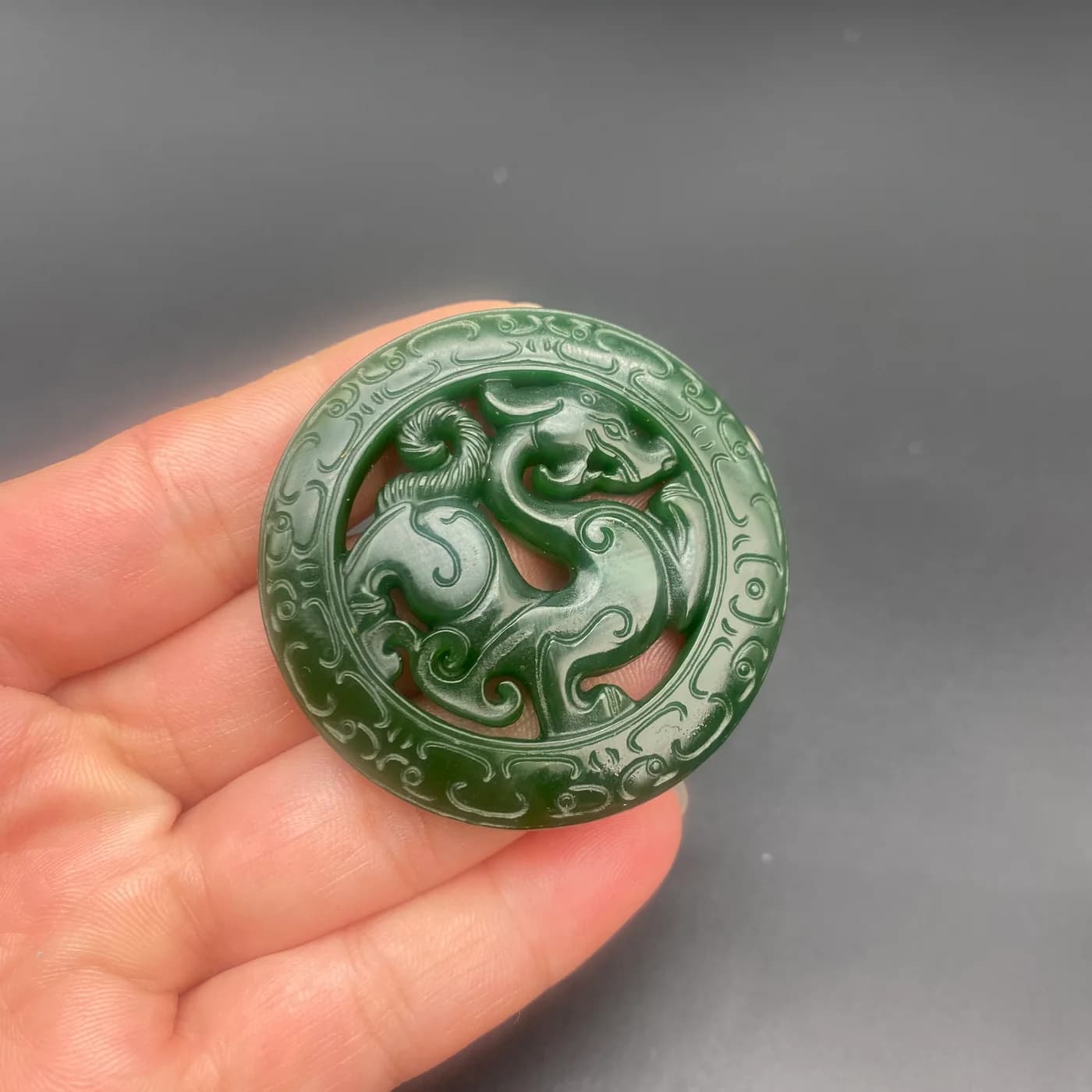 Faux-Jade Openwork Glass Pendant