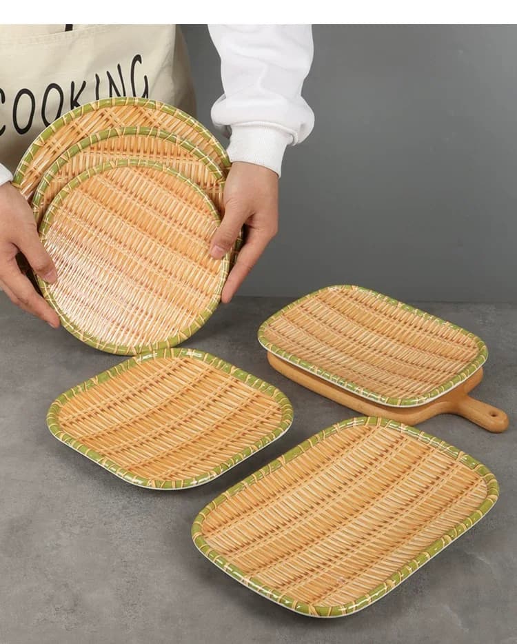 Melamine Faux Bamboo-Woven Plate