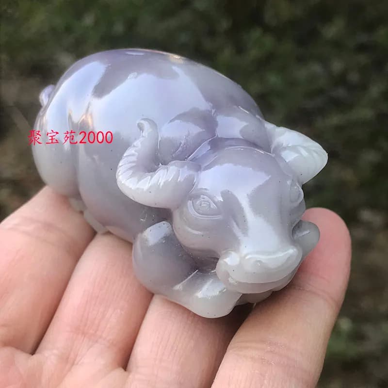 Smoky Purple Hetian Jade Ox Hand Piece