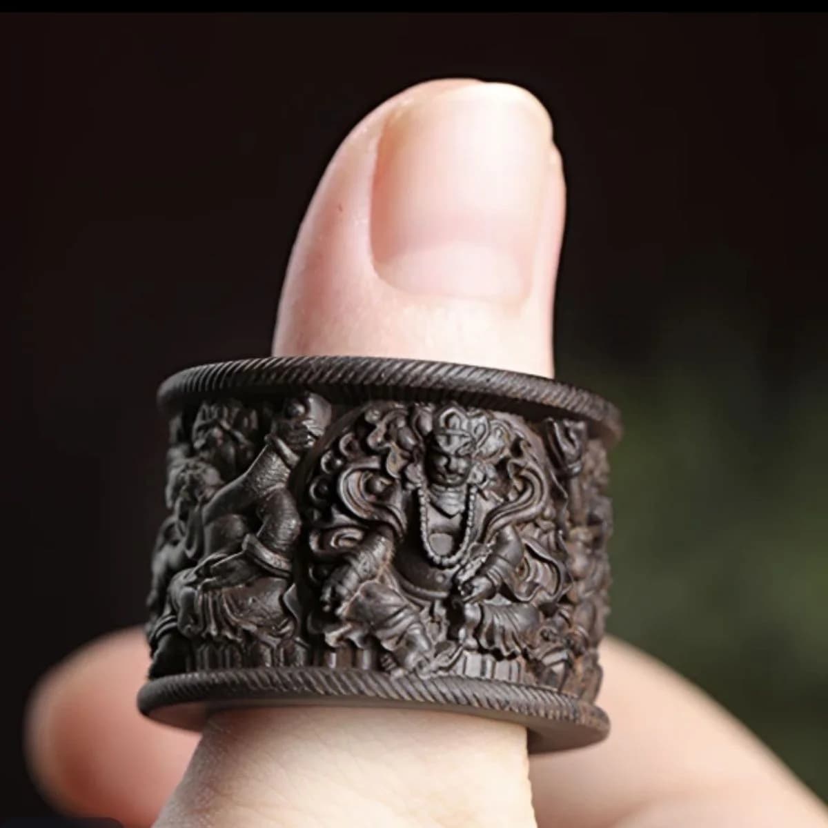 Agarwood Five Gods of Wealth Archer's Thumb Ring