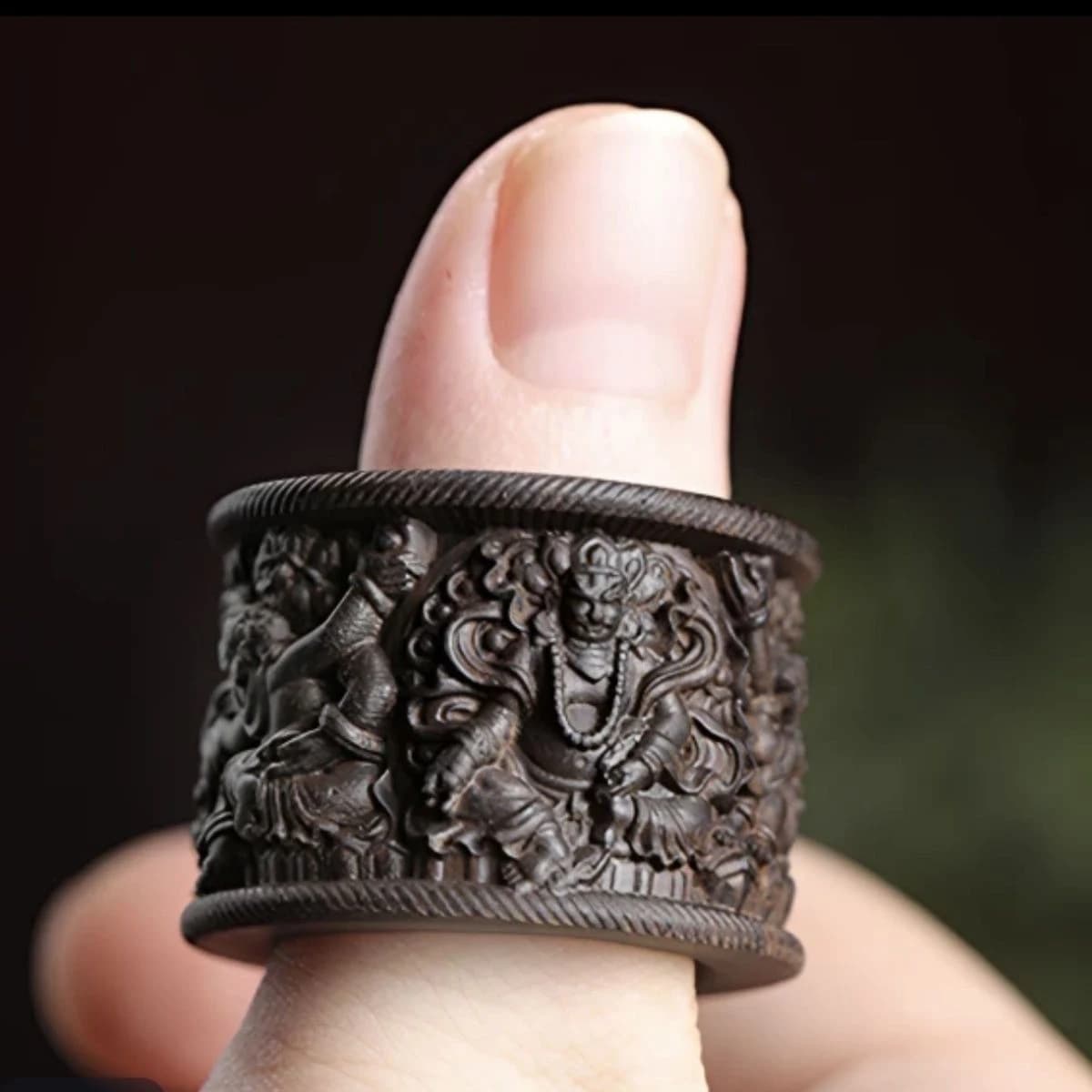 Agarwood Five Gods of Wealth Archer's Thumb Ring